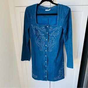 Avec Les Filles country cowgirl stagecoach dress size 8 jean denim embroidered